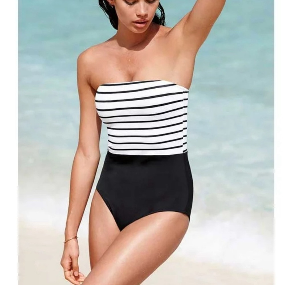 Victoria's Secret One-Piece Strapless Striped Black & White size S